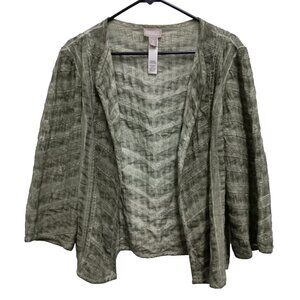 Chicos Womens BOHO Jacket XL Green Ombre Embroidered Open Lightweight